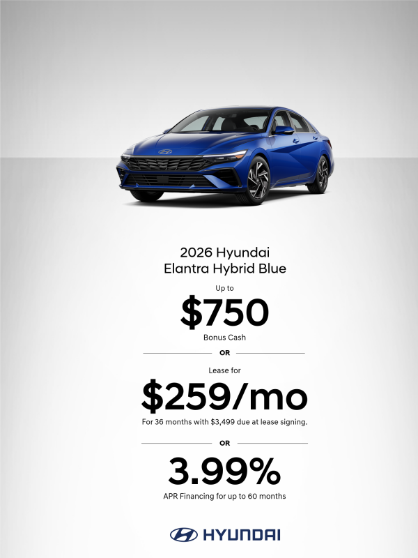 2026 Hyundai Elantra Hybrid Blue APR or Lease or Bonus Cash Offer
