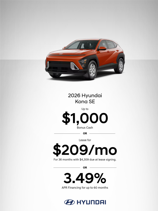 2026 Hyundai Kona SE APR or Lease or Bonus Cash Offer